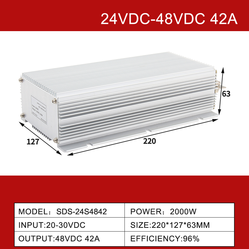 高尔夫车用 24VDC 至 48VDC 3A 至 42A 非隔离防水升压 DC-DC 转换器
