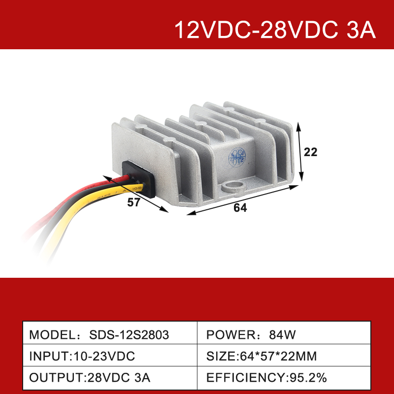 12VDC 至 28VDC 3A 至 40A 防水非隔离单输出车载 DC-DC 转换器